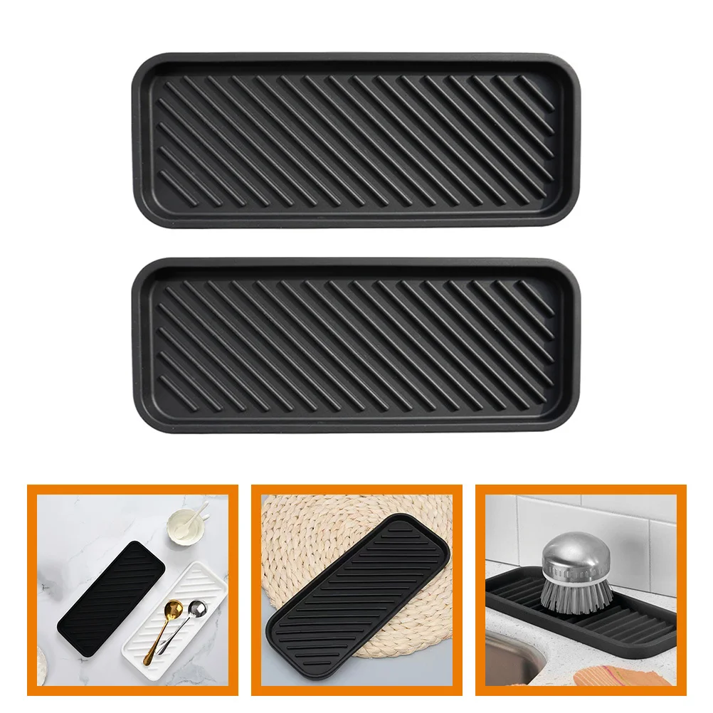 

2pcs Silicone Tray For Kitchen Bathroom Rectangle Sink Mat Dish Drying Mat Sponge Holder Bowl Draining Pad Household Storage