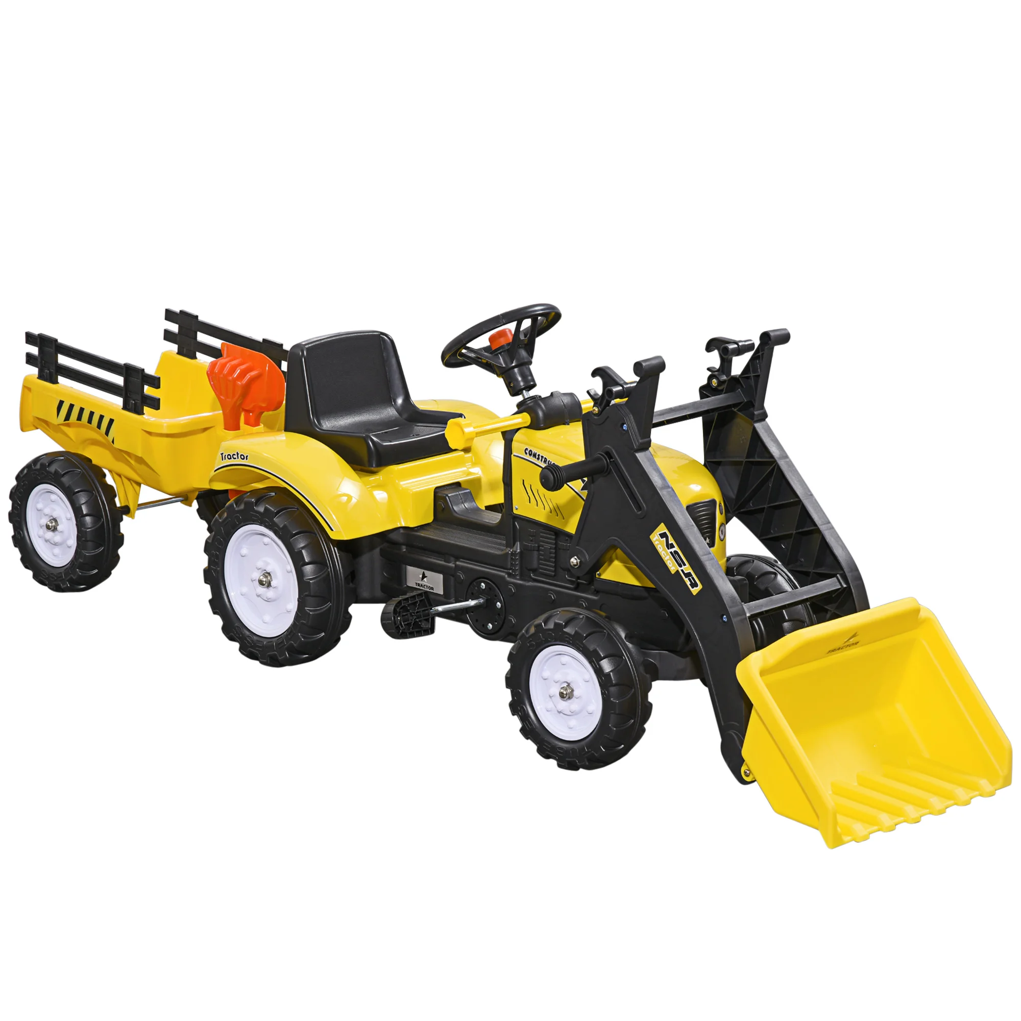 HOMCOM pedal Tractor for 3 years old children with trailer 167x41x52 cm yellow