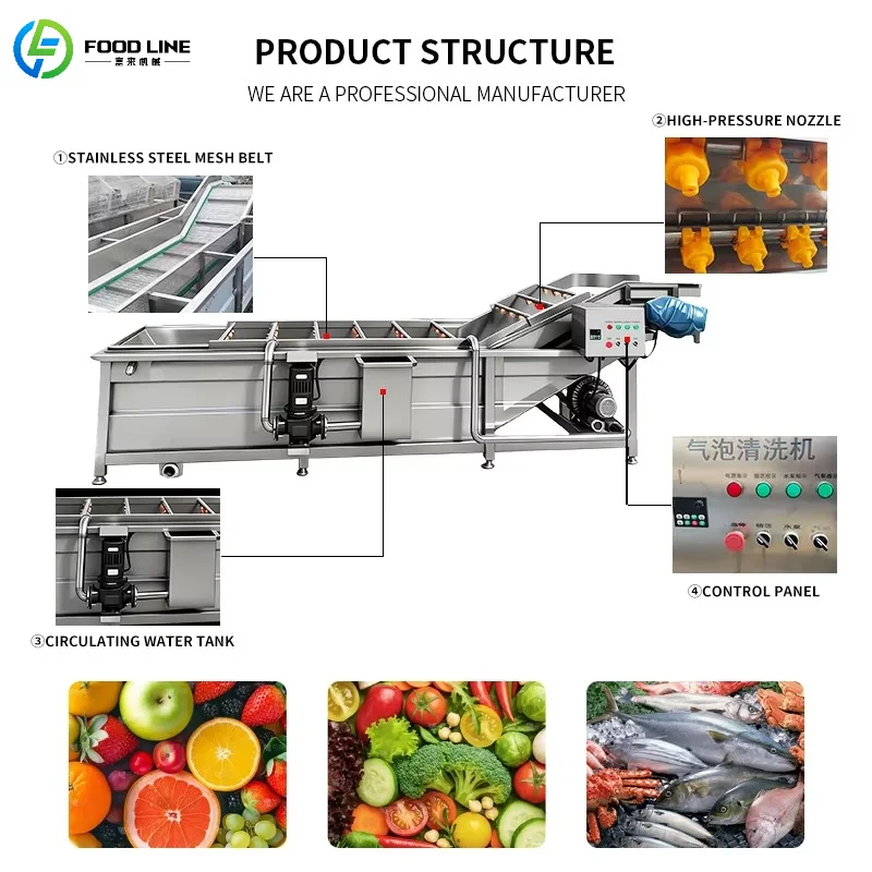 Customized Vegetable and Fruit Bubble Cleaning Bubble Cleaning Machine Vegetable Processing Equipment Cleaning Machine