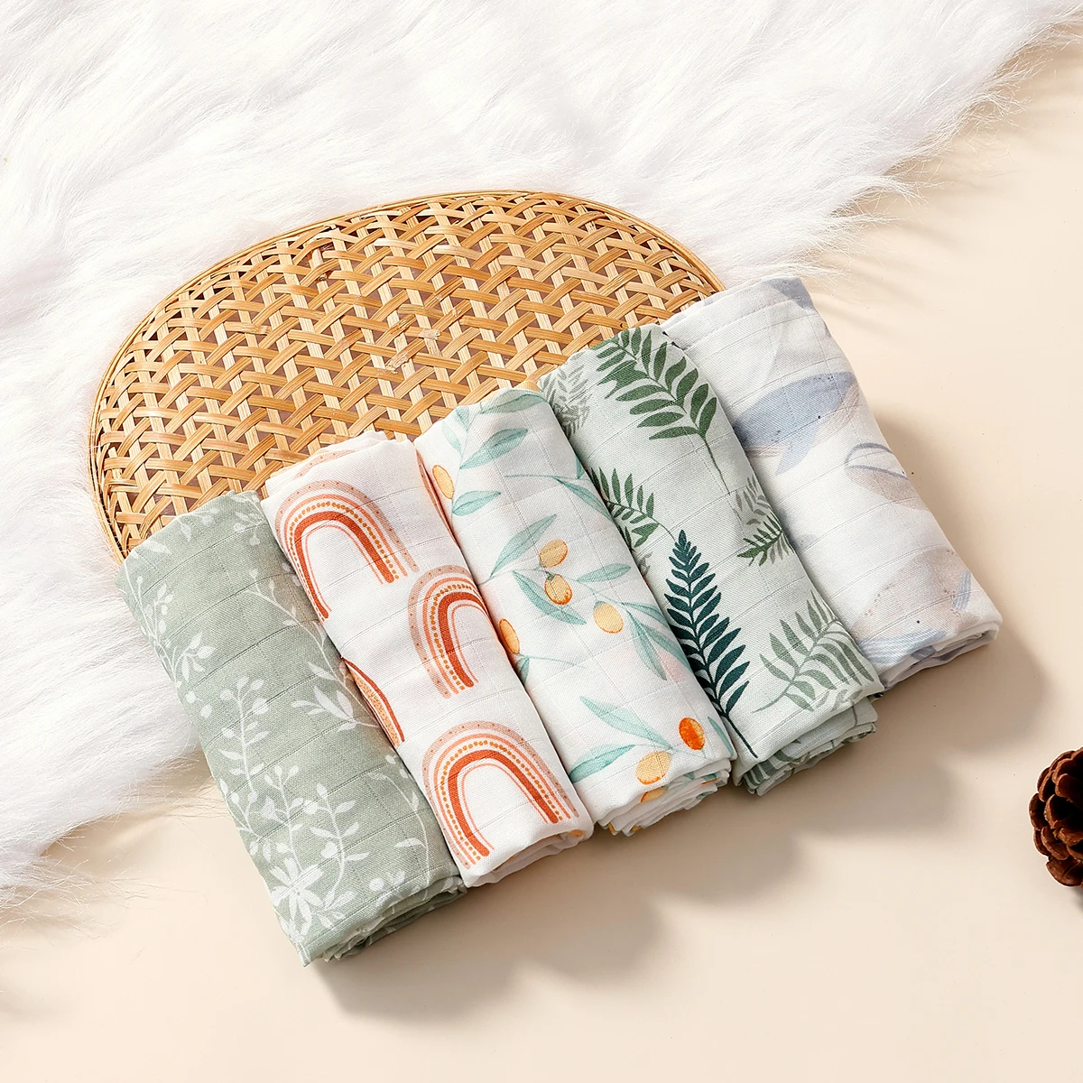 5Pcs/set 60*60cm Super Soft Bamboo Cotton Muslin Blankets Infant Boy/Girl Multi-Use Feeding Burp Cloth Towel Baby Burp Cloth Set