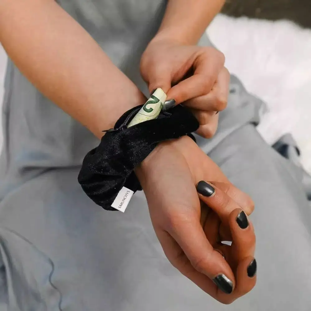 Hidden Closure Basic Hair Rope Secret Pocket Safe Sight Secret Scrunchie with Zipper Storage Case ​​Velvet Korean Style