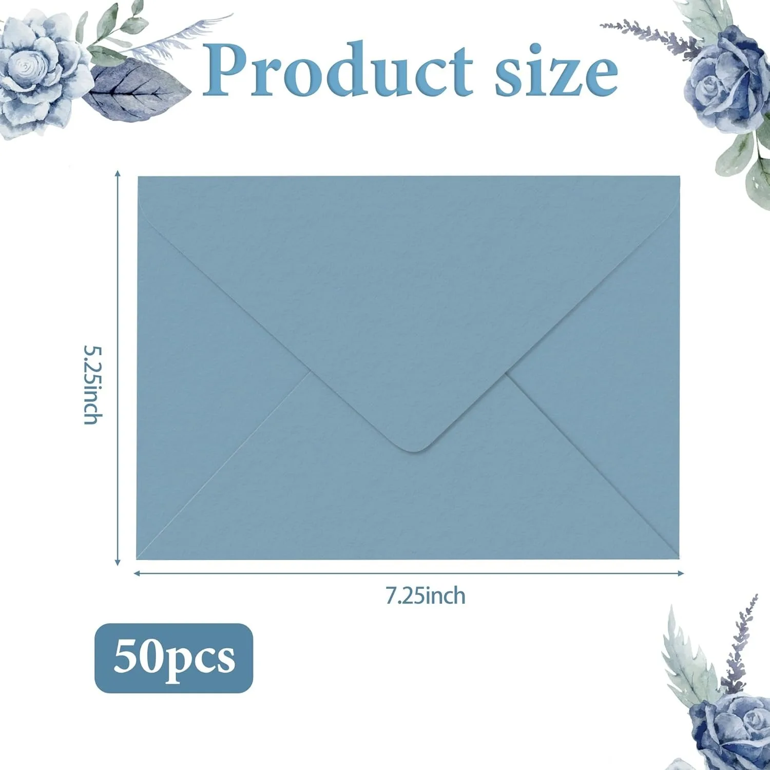 50Pcs 5x7 Inch Invitation Envelopes Set,150GSM Dusty Blue V-Flap Greeting Card Envelopes, Gift Card Sleeves for Mailing Wedding