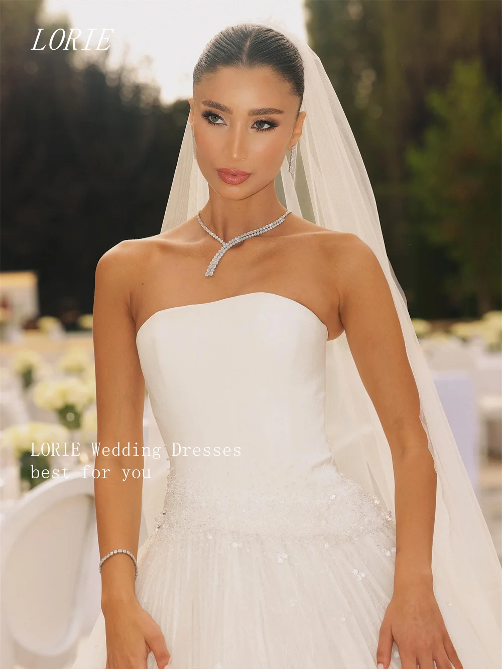 LORIE فاخر الوهم ألف خط فستان الزفاف أنيق بدون حمالات فساتين زفاف زينة الديكور ثوب زفاف مخصص 2026 #2