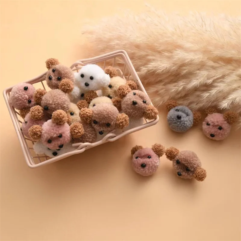 

10PCS Cartoon Teddy Dog Head Plush Hair Accessories Polyester Cotton Filled Bag Pendant for Handmade Clothing Decoration DIY