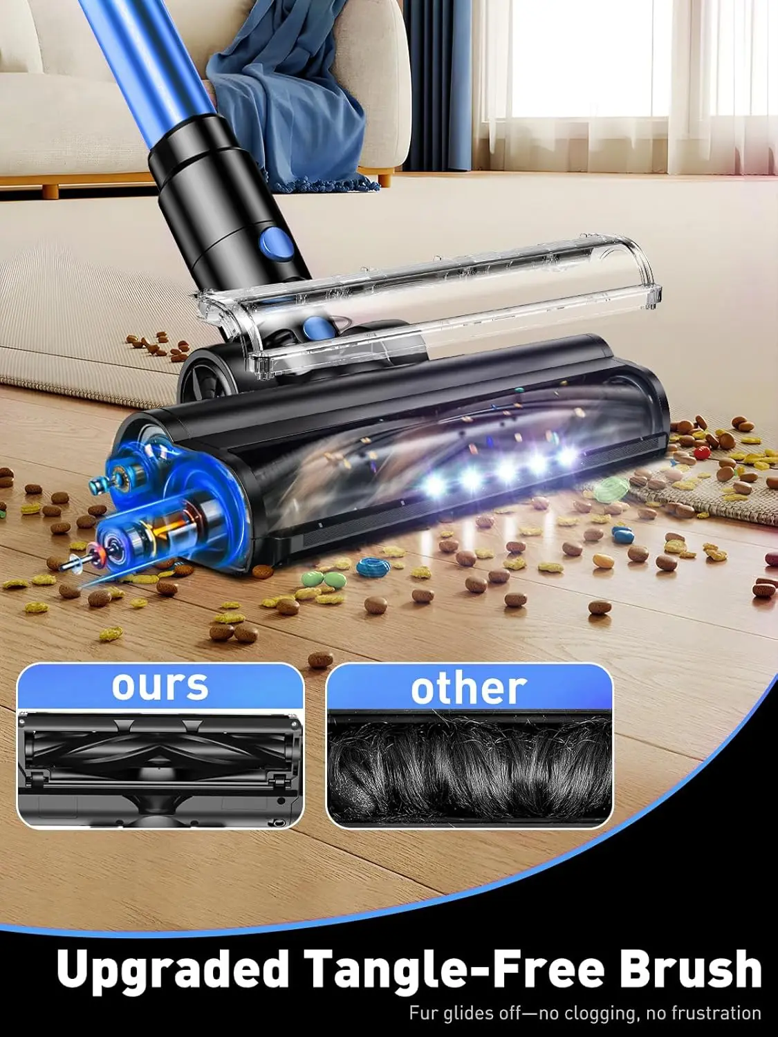 مكنسة كهربائية لاسلكية، مكنسة كهربائية 8 في 1 مع شفط قوي 40 كيلو باسكال، مكانس كهربائية خفيفة الوزن وقت التشغيل 45 دقيقة للمنزل