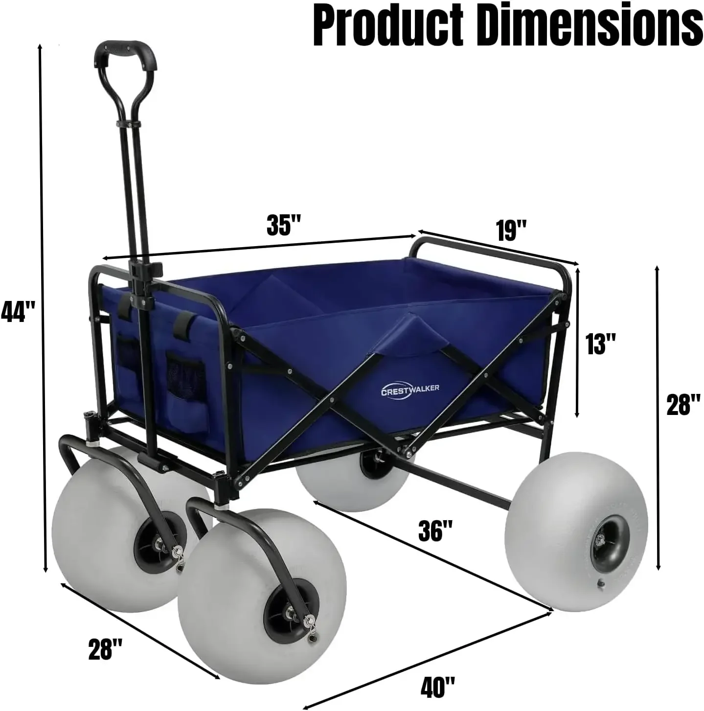 Wagon de plage avec 13 roues en ballon, chariot pliable tout terrain rapide avec de grandes roues pour le sable, pompe incluse