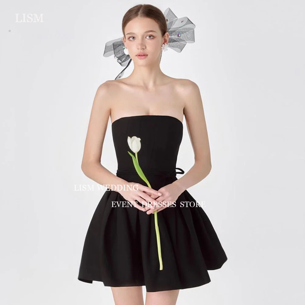 

LISM Simple A-line Black Mini Party Dresses Strapless Cocktail Dress Summer Skirt Above Knee Custom Made Prom Gown Elegant