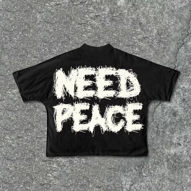 Need Peace Graphics 100% Cotton Cropped T-Shirts Men Y2K Summer Short Sleeves Vintage Oversize Tshirt Streetwear Women Tops New