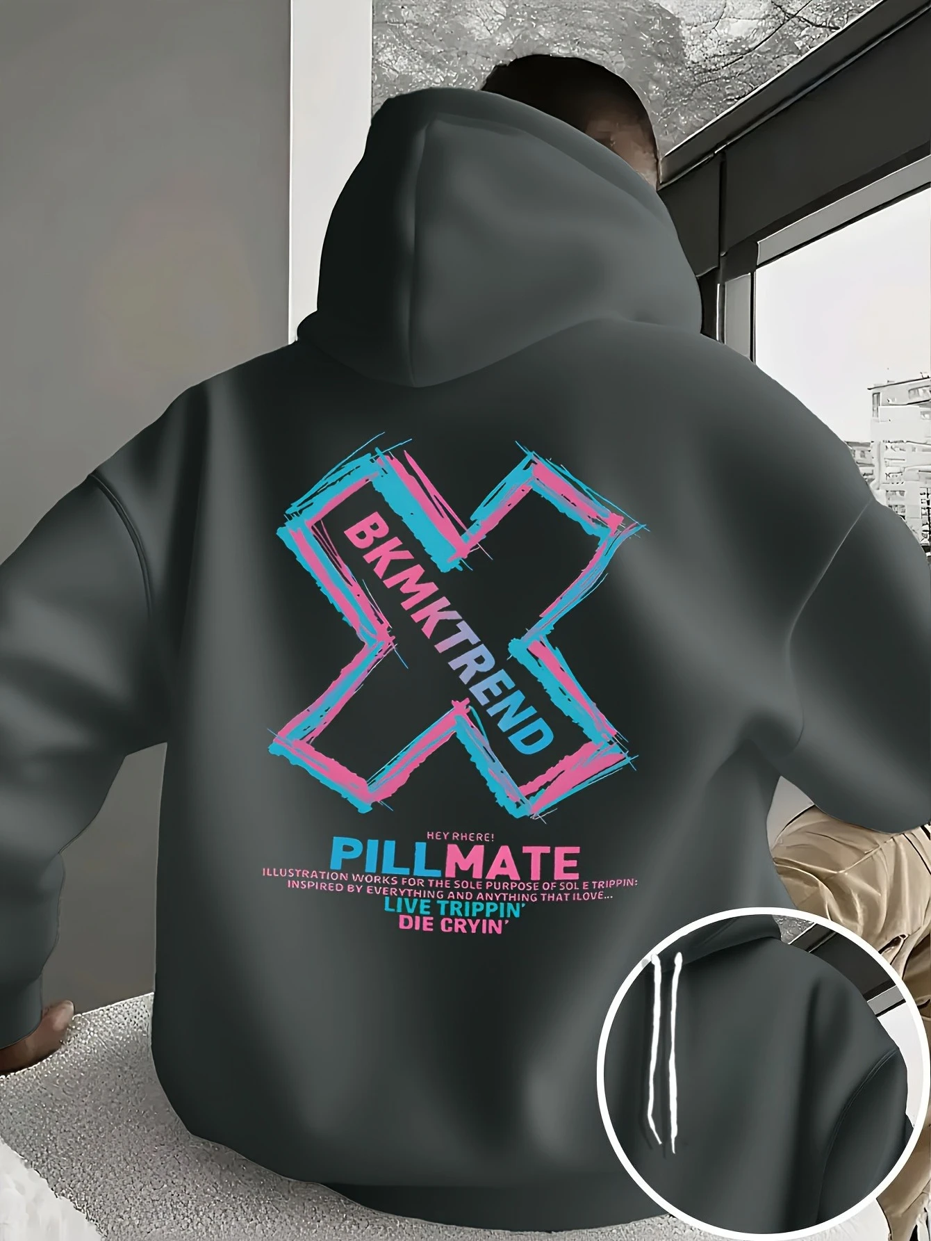 Vintage Gothic Trend Print Men Hooded Sweatshirt Autumn Winter Daily Outdoor Sports All Build Fitness Leisure Warm Street Style