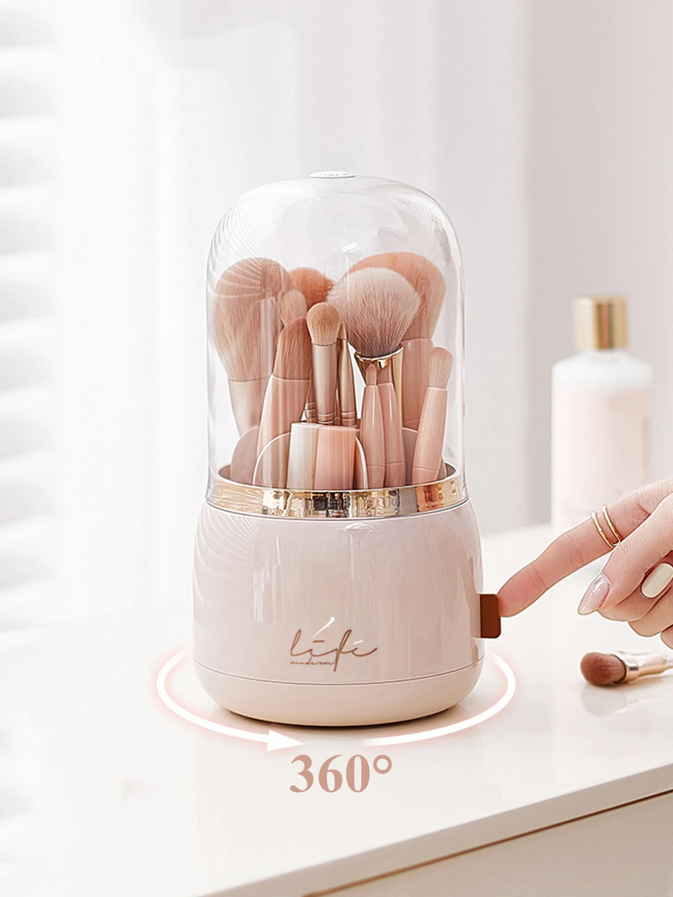 360 Rotating Transparent Makeup Brush Organizer Desktop Cosmetics Storage Box Bathroom Storage Organizers Student Pen Holder