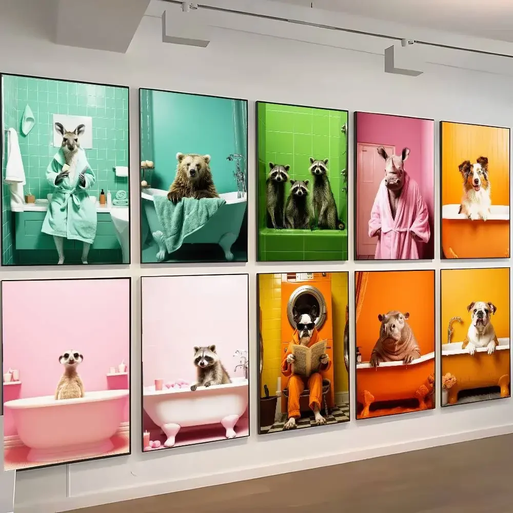 Funny Animals Poster Kangaroo Hippo Elephant Posters Self-adhesive Wall Art Decorations Color Prints Sticky