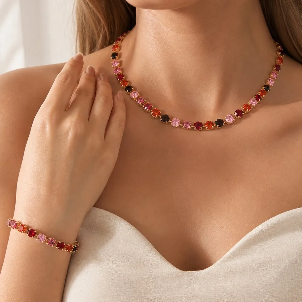 BEUTIFOR Buntes Krallenfassungs-Halsketten- und Armband-Set für Damen – Detail 6