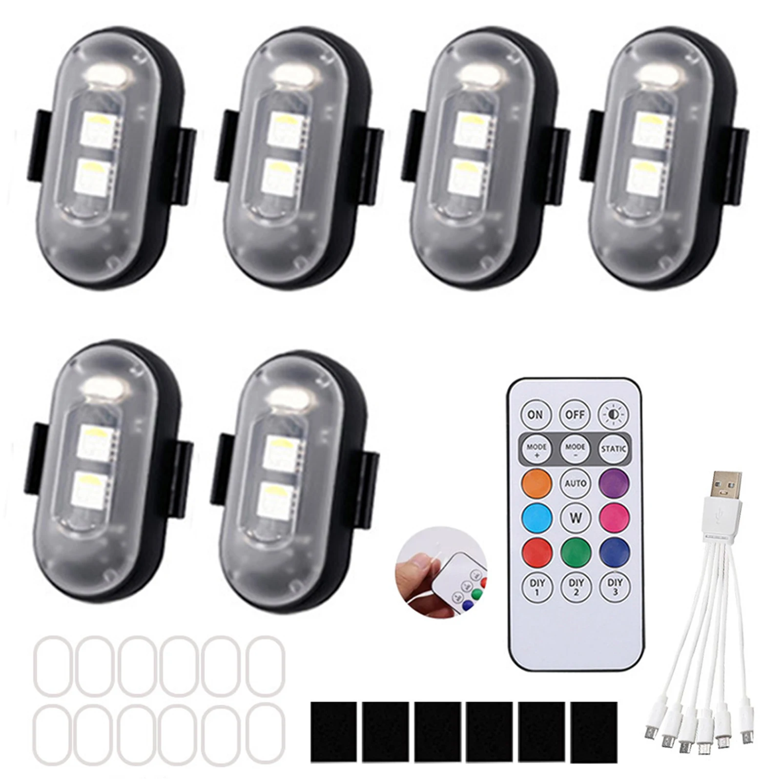 2/4/6 Stück LED-Notfallwarnleuchten mit Fernbedienung, 7 Farben, USB-Aufladbar, Blinkende Warnleuchten für Auto, Motorrad, Drohne, Fahrrad