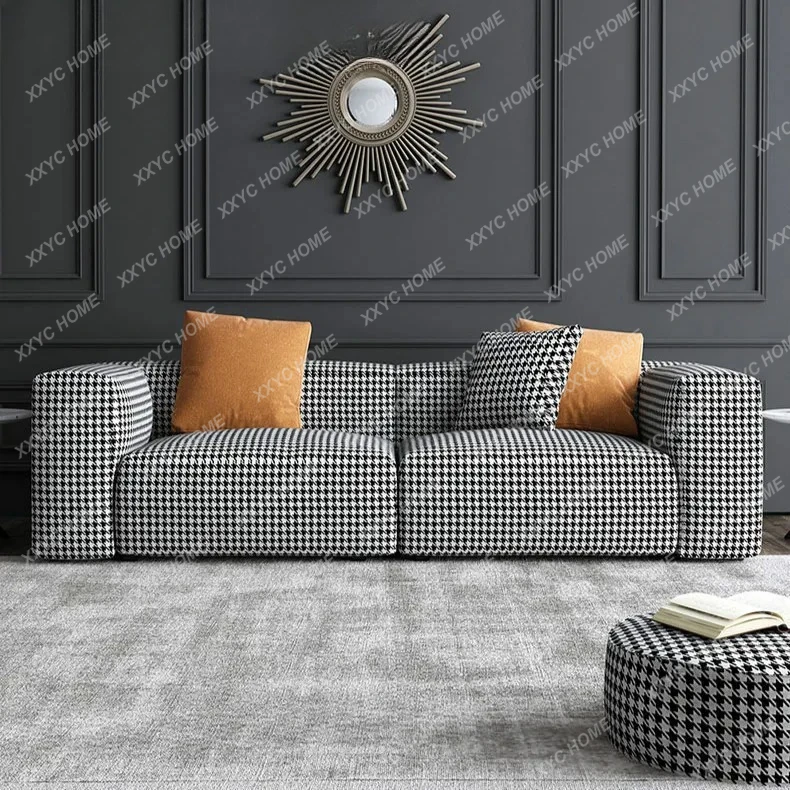 thousand bird grid sofa three-person modern simple fabric double sofa small apartment
