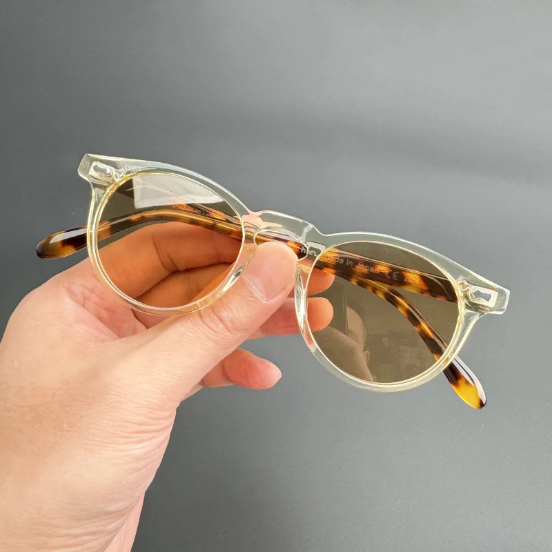 Retro light tan sunglasses for men and women outdoor UV protection UV400 small round glasses Make prescription sunglasses
