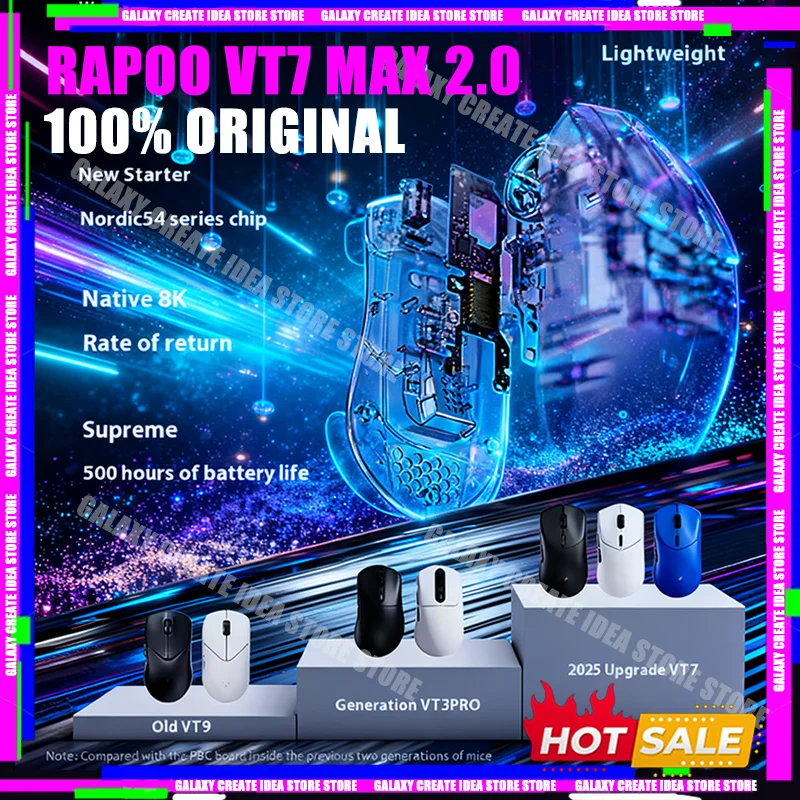 

NEW Rapoo Vt7 Max 2.0 Dual 8k Wireless Gaming Mouse Paw3950 Ultmate Paw3398 Ergonomic 53g Lightweight 0.125ms Fps Laptop Gift Pc