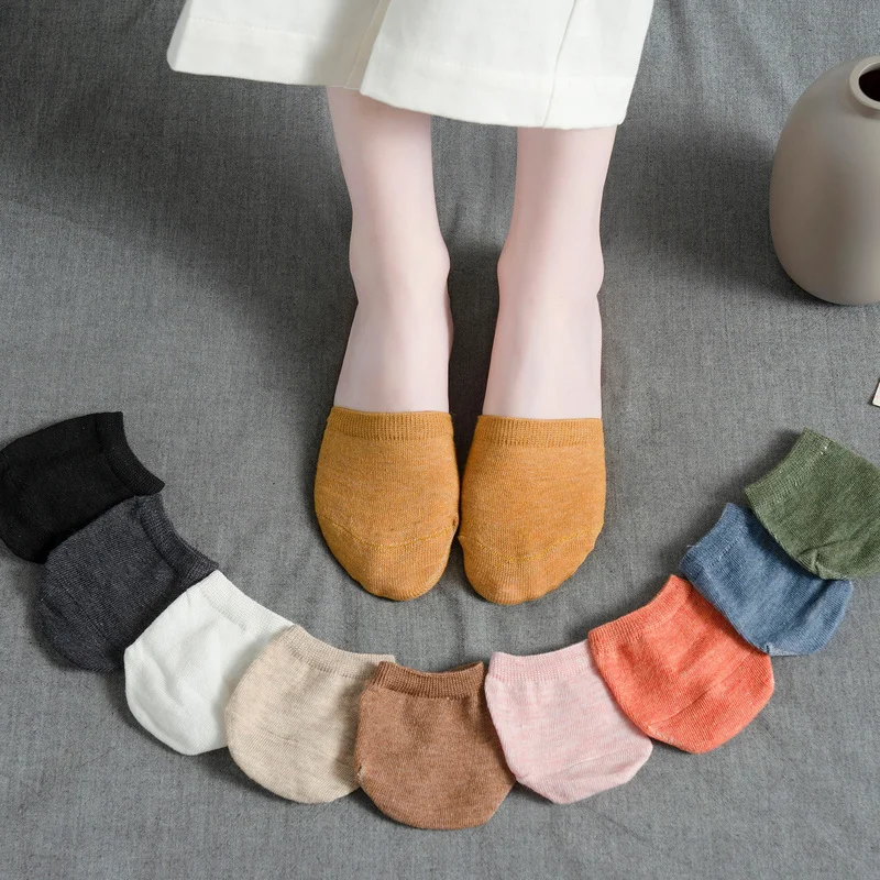 2pcs Forefoot Socks Woman Summer Solid Color Candy Female Half Foot Toe Cover Half Socks Heels Invisible Cotton Breathable Socks