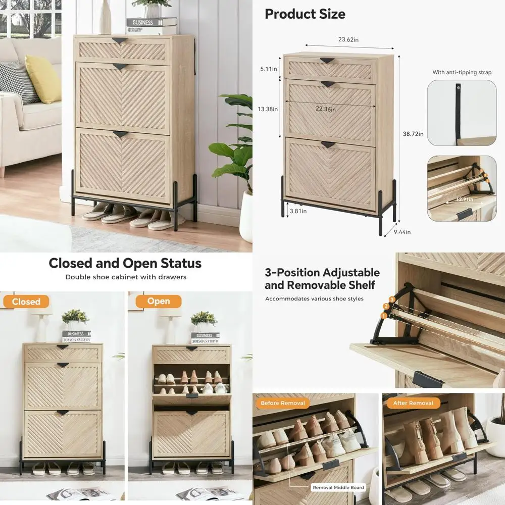 خزانة تخزين الأحذية النحيفة مع أدراج مزدوجة للمدخل، منظم أحذية قائم بذاته #1