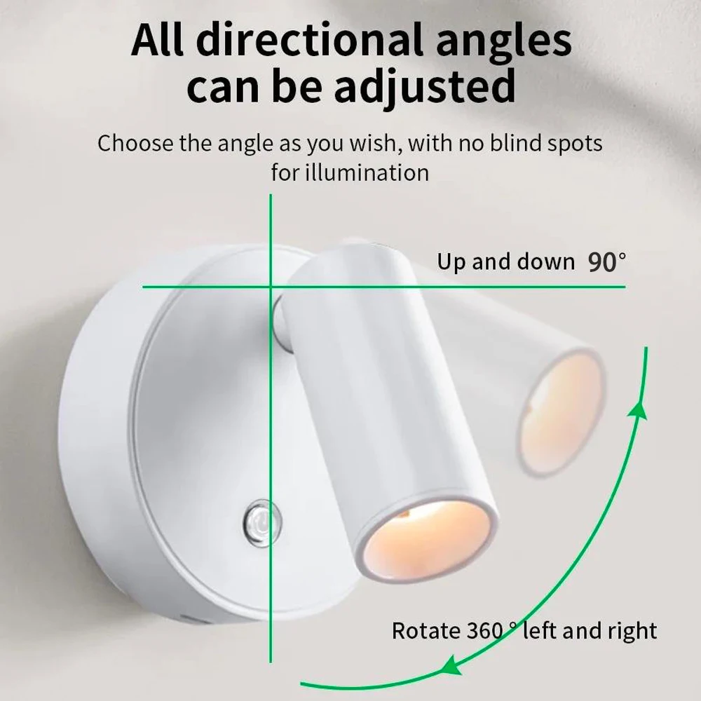 Usb recarregável abs led moderno magnético sem fio holofote toque sensitove cabeceira armário 3 cores lâmpada de parede regulável