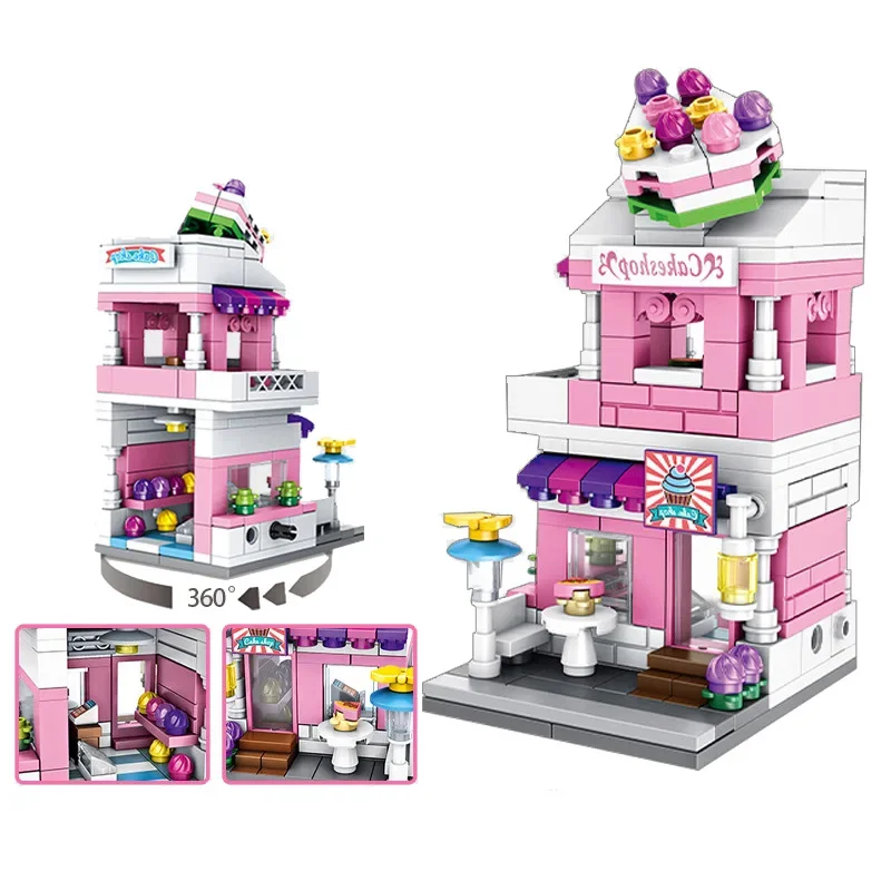 Architecture Street View Building Blocks Store Shop House Model DIY Mini Bricks Christmas Gift Toys for children
