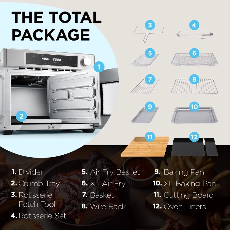 Dual Zone Air Fryer French Door Oven 32 Qt Convection Toaster Combo - 10-in-1 Multifunction Up To 450° 1800W Temperature Control