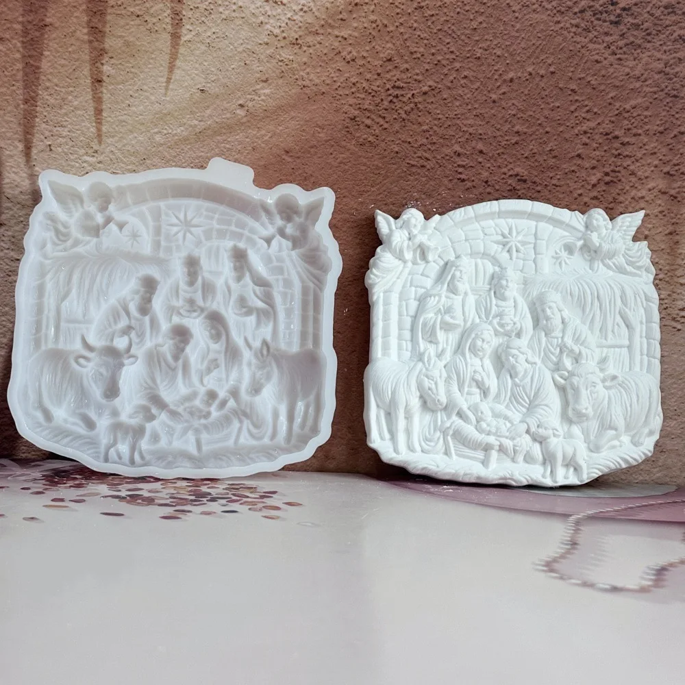 Nascimento de jesus celebração imagem moldes de silicone diy aroma perfumado anjo cavalo ovelha gado pessoas retrato gesso resina molde