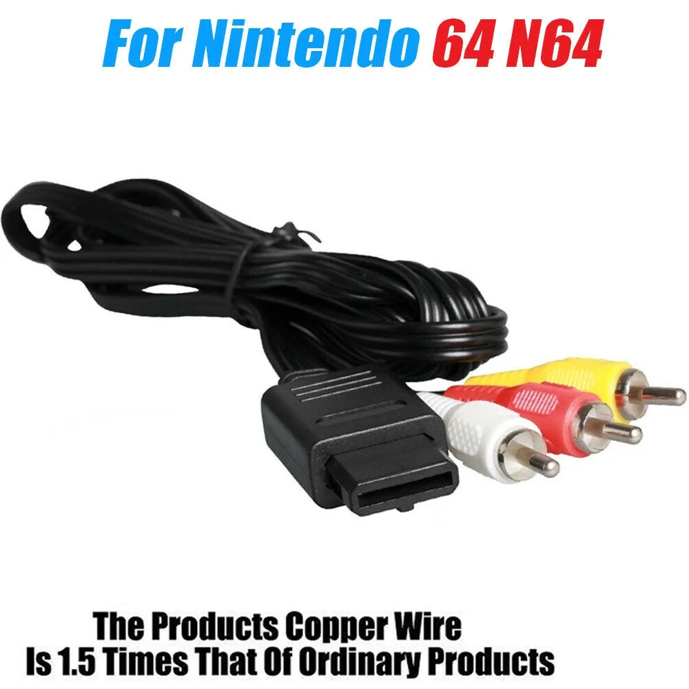 6ft AV Audio Video Composite A/V Cable For Nintendo 64 N64 Game Cube Cord Wire TV Game HTE Adapter Connector