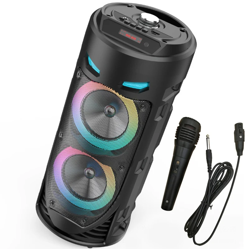 Haut-parleur Bluetooth portable sans fil avec microphone, colonne de grande puissance, caisson de basses, haut-parleurs de fête, karaoké familial,