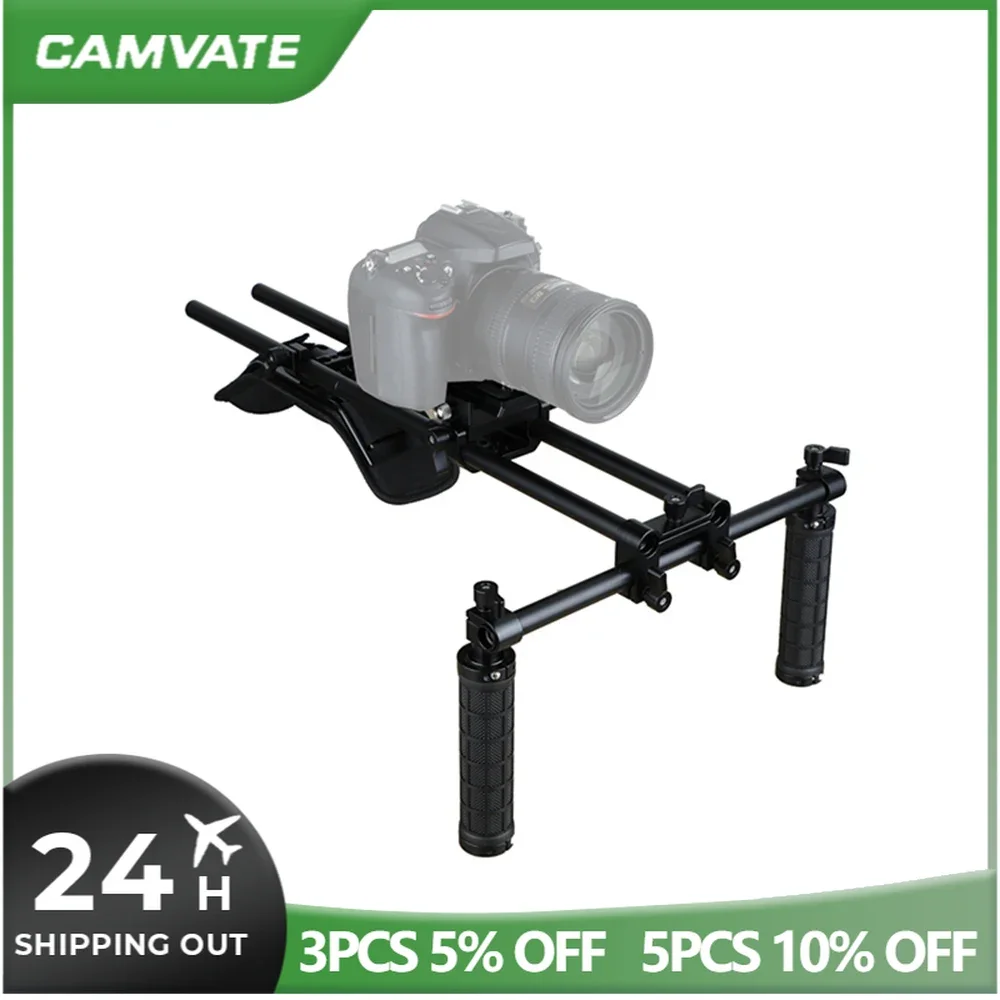 CAMVATE Pro Shoulder Mount Rig With Manfrotto Quick Release baseplate &15mm Dual-rod Clamp & Shoulder Pad & Dual Rubber Handgrip