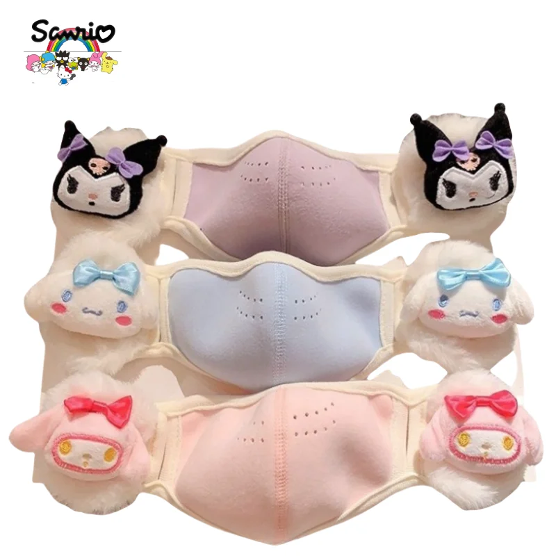 Sanrio cartoon warm mask earmuffs anime kuromi Hello kitty Cinnamoroll girls cute cold-proof ear protection thickened mask gift