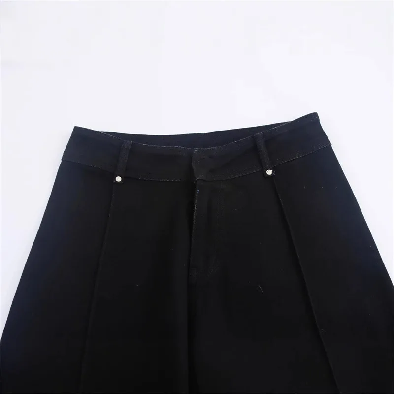 Neue Jeans für Damen, kontrastierender Denim-Stoff, mittlere Taille, gerader Schlauch und Knöchel