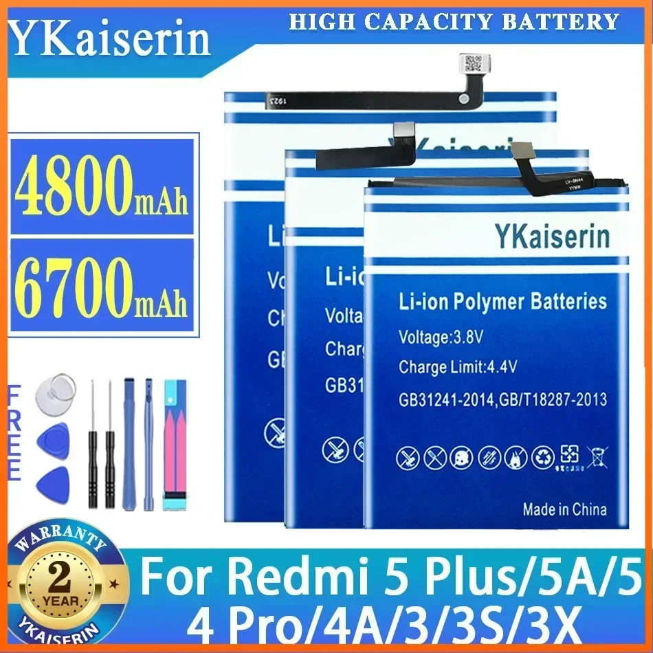 

YKaiserin Battery For Xiaomi Redmi 4 Pro 4Pro 5 Plus 5Plus 5A 4A 4X 3 3S 3X BN40 BM4A BN42 BM47 BN30 Batterij + NO