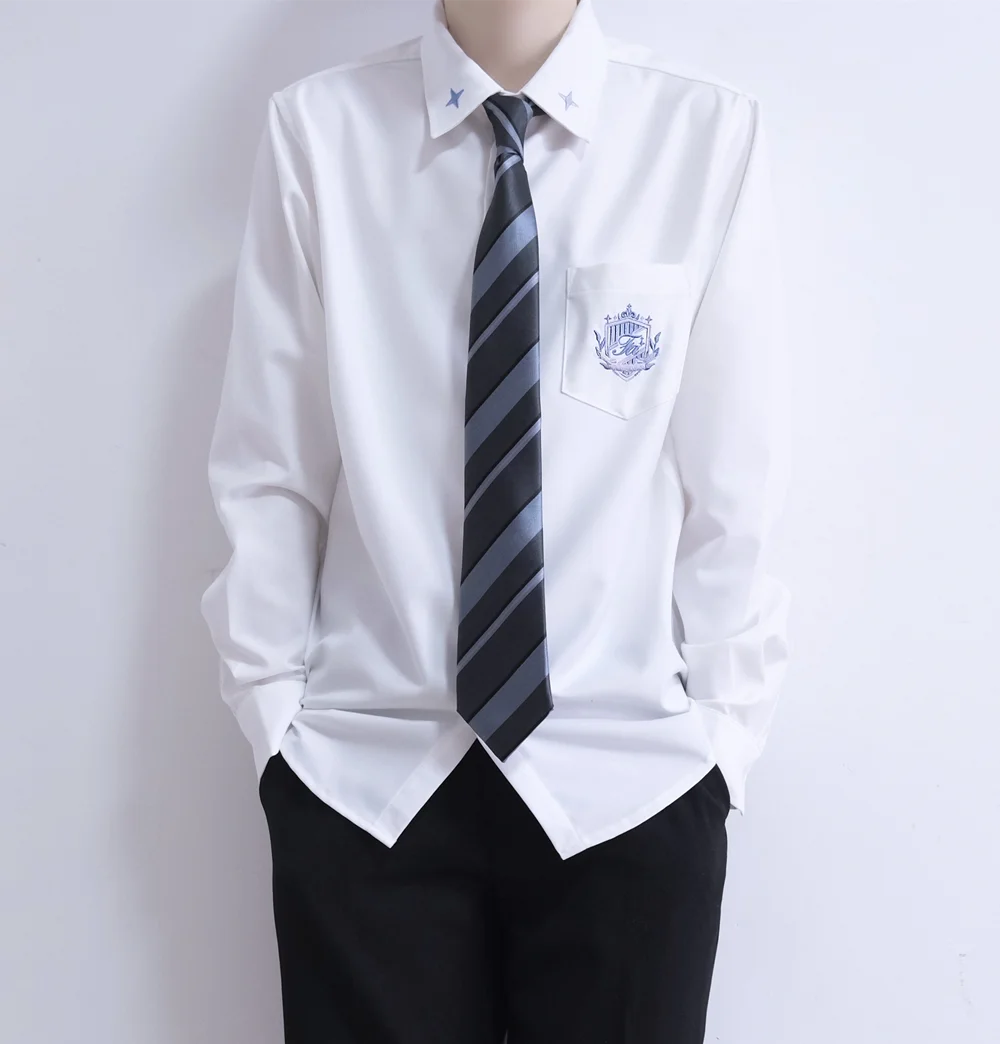 

Original Bla White Embroidery Long Sve JK/DK orm irt ex Autumn Winter New Sle Youth Stand Fit Casual irt