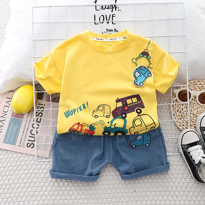 Summer Children Boys Infant Cotton Clothes Cars T Shirt Shorts 2pcs/Set Toddler Fashion Clothing Kids Tracksuits 1 2 3 4 5 Years