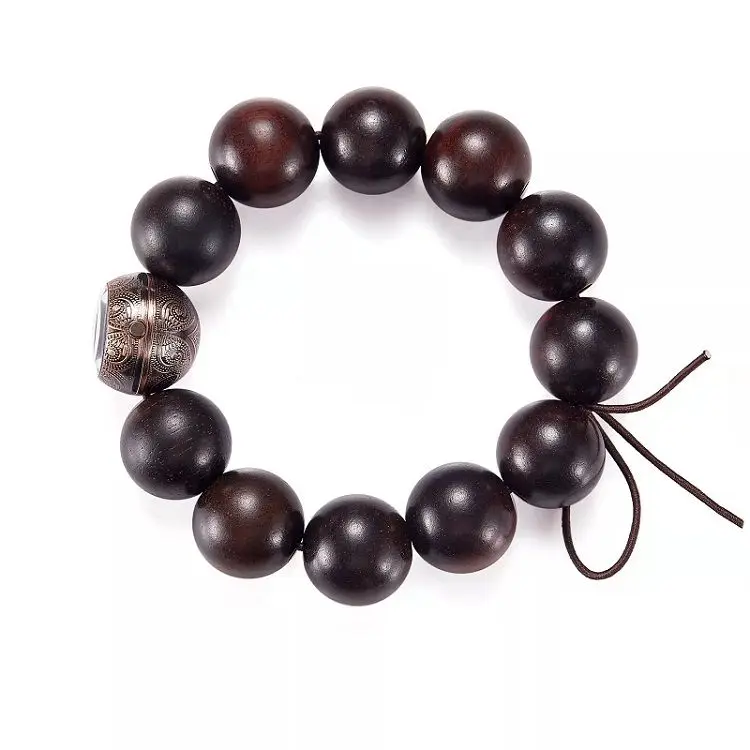 ساعات من خشب الصندل والخشب الأحمر، ساعة بسوار للأزواج مقاومة للماء مكونة من 12 خرزة - ساعة يد بسلسلة مطرزة