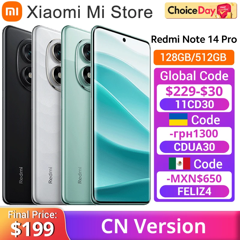 Original Xiaomi Redmi Note 14 Pro Smartphone 5G MTK Dimensity 7300-Ultra 50MP OIS 5500mAh 6.67" 1.5K IP68 120Hz Display