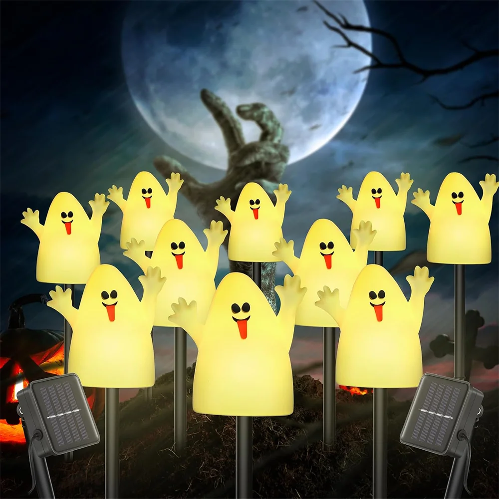 

5pcs Halloween Decorations Lawn Light Solar Stake Lights LED White Ghost Light Decorative Solar Operated Stake String Lights 530