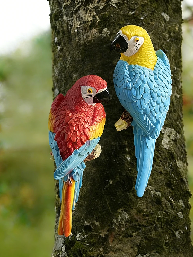 Simulierte blaue Papageien-Baumhängestatue, kreative Vogelskulptur, Outdoor-Garten- und Hofdekoration, tropische Vogel-Geschenkfigur – Detail 7