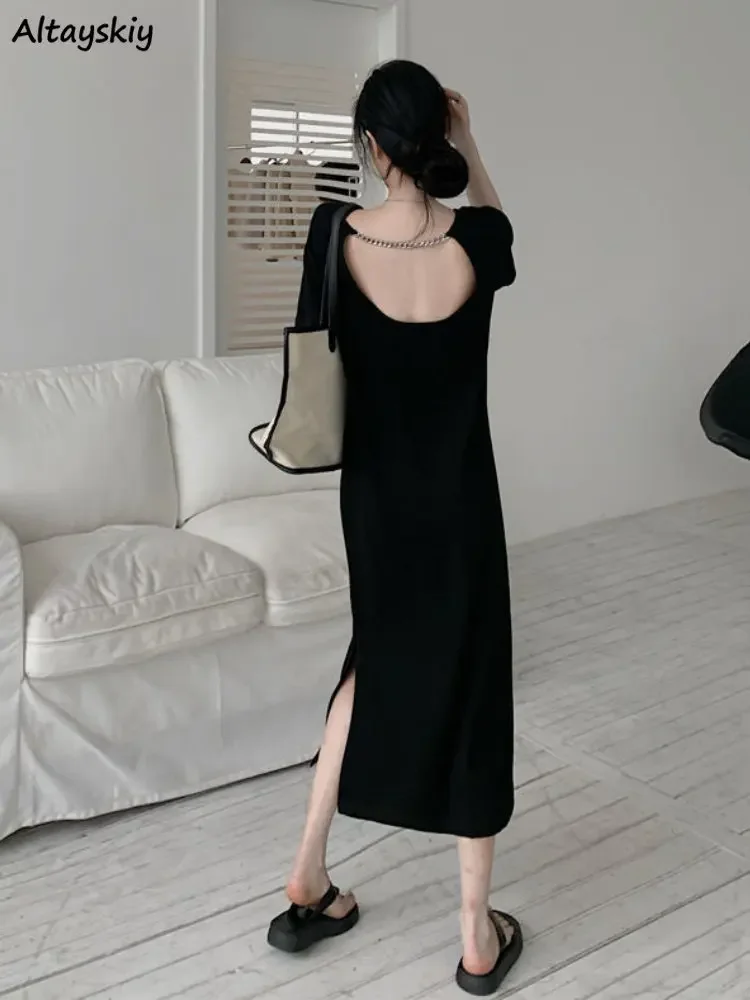 

Dresses Women French Style Summer Backless Design Simple M-3XL Sexy Graceful Casual Tender Popular Holiday Comfort Basics Solid