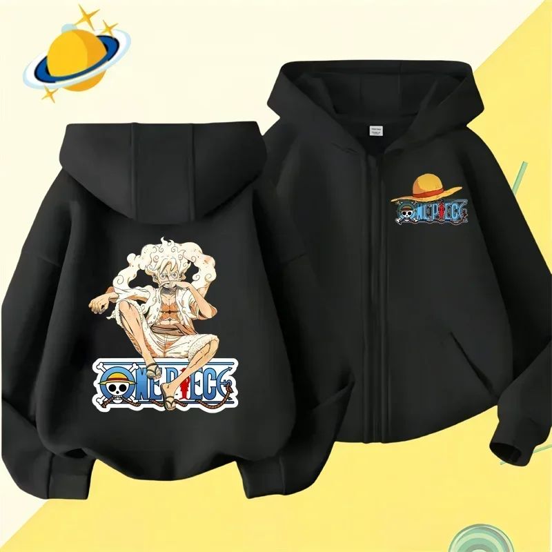 Anime One Piece kids zipper hoodie Cartoon printed Autumn/Winter long sleeved hooded sweatshirt casual top for boys and girls