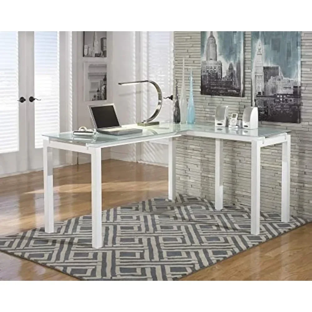 Baraga Contemporary Glass L-Shaped Home Office Desk, White