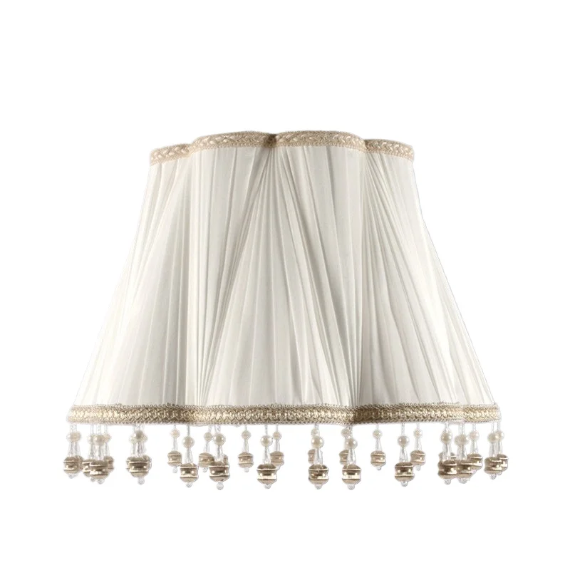 Off-white simulated silk cloth lampshade, new personalized fashion hanging bead cross plum blossom folding lampshade