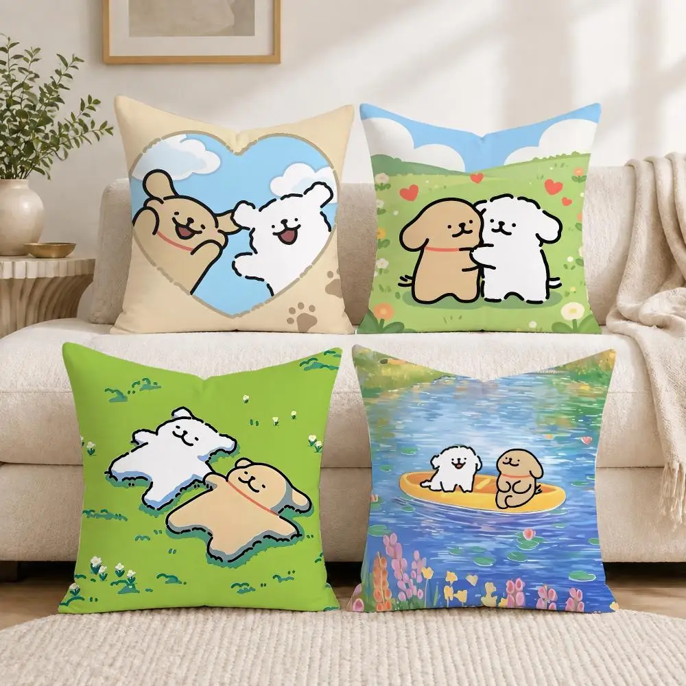 Cartoon M-Maltese Dog L-Line Dog Cushion Cover Plush Decorative Pillow Case With Hidden Zipper Fashion Room Decor For Home