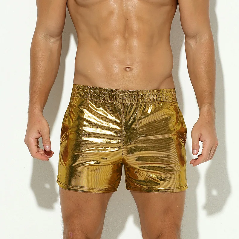 

Sexy Men's Boxers Imitation Leather Bright Underwear High Elastic Stage Shorts Sports Large Size Gay Lingerie Breathable Panties