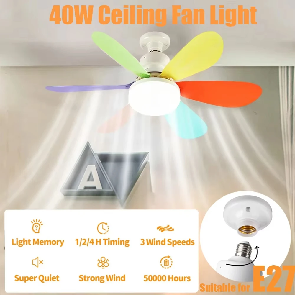 LED Ceiling Fan Light E27 With Remote Control 2-in-1 Fan Light for Dimming Living Room Study Household Use Child Room AC85-265V