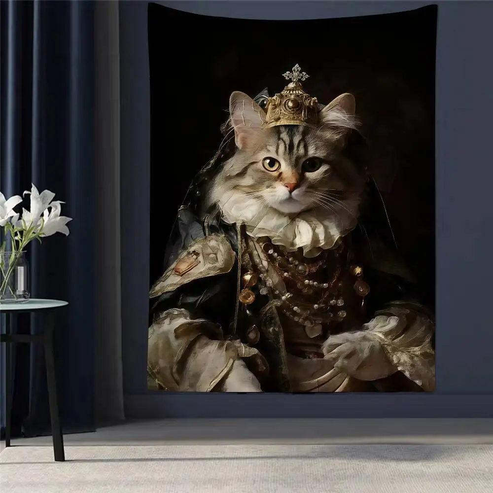 

Renaissance Royal Cat Funny Printed Large Wall Tapestry Wall Hanging Decoration Household Decor Blanket