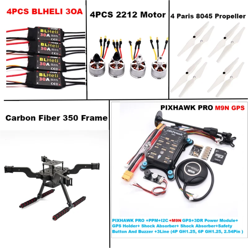 

PIXHAWK PRO M8N/M9N/M10 Open source new smart drone FLY350 300 380 450MMpix quadrotor upturned rack BLHELI 30A ESC 2212 motor