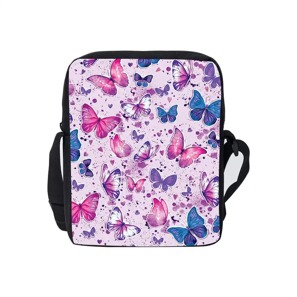 Beautiful Butterfly Daily Single Sided Messenger Bag for Boy/Girls Children Best Gifts 2D Flat Cartoon Casual Crossbody Bag