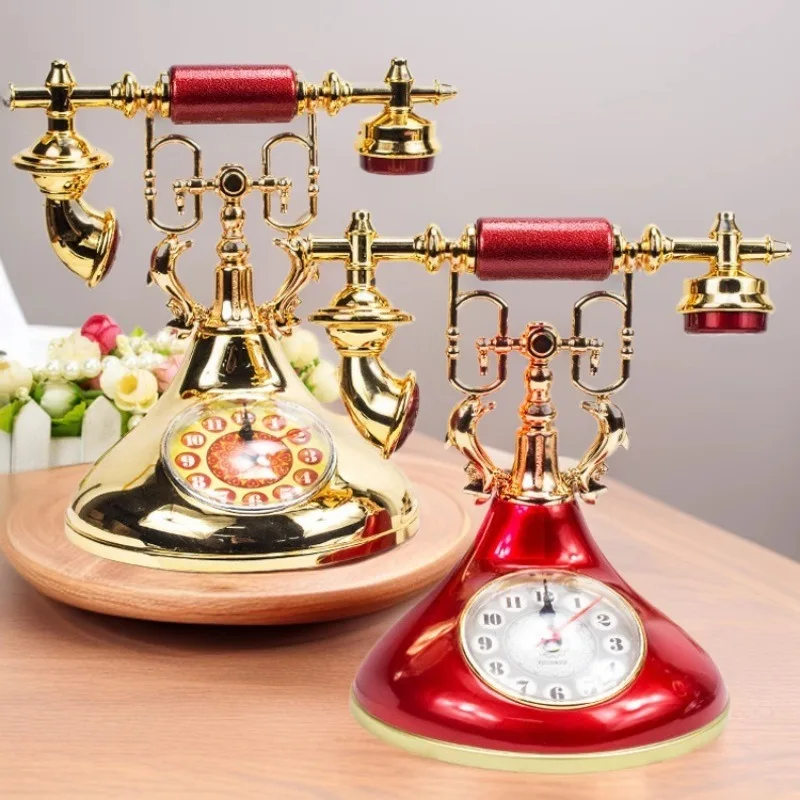 Telephone Clock Ornament Living Room European Simple Modern Desk Clock Retro Fashion Personality Creative Student Alarm Clock