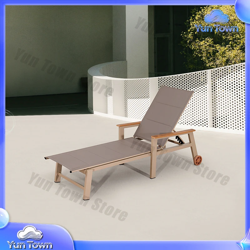 New Exterior Garden Aluminum Chaise Sun Lounger Furniture Outdoor Pool Double Teslin Lounge Chairs With Wheels